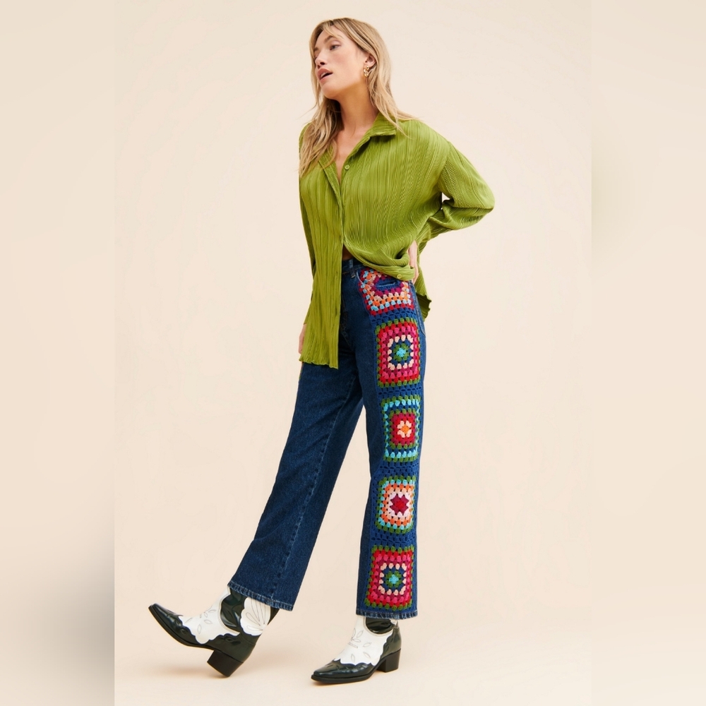 Farm Rio Crochet Square Jeans